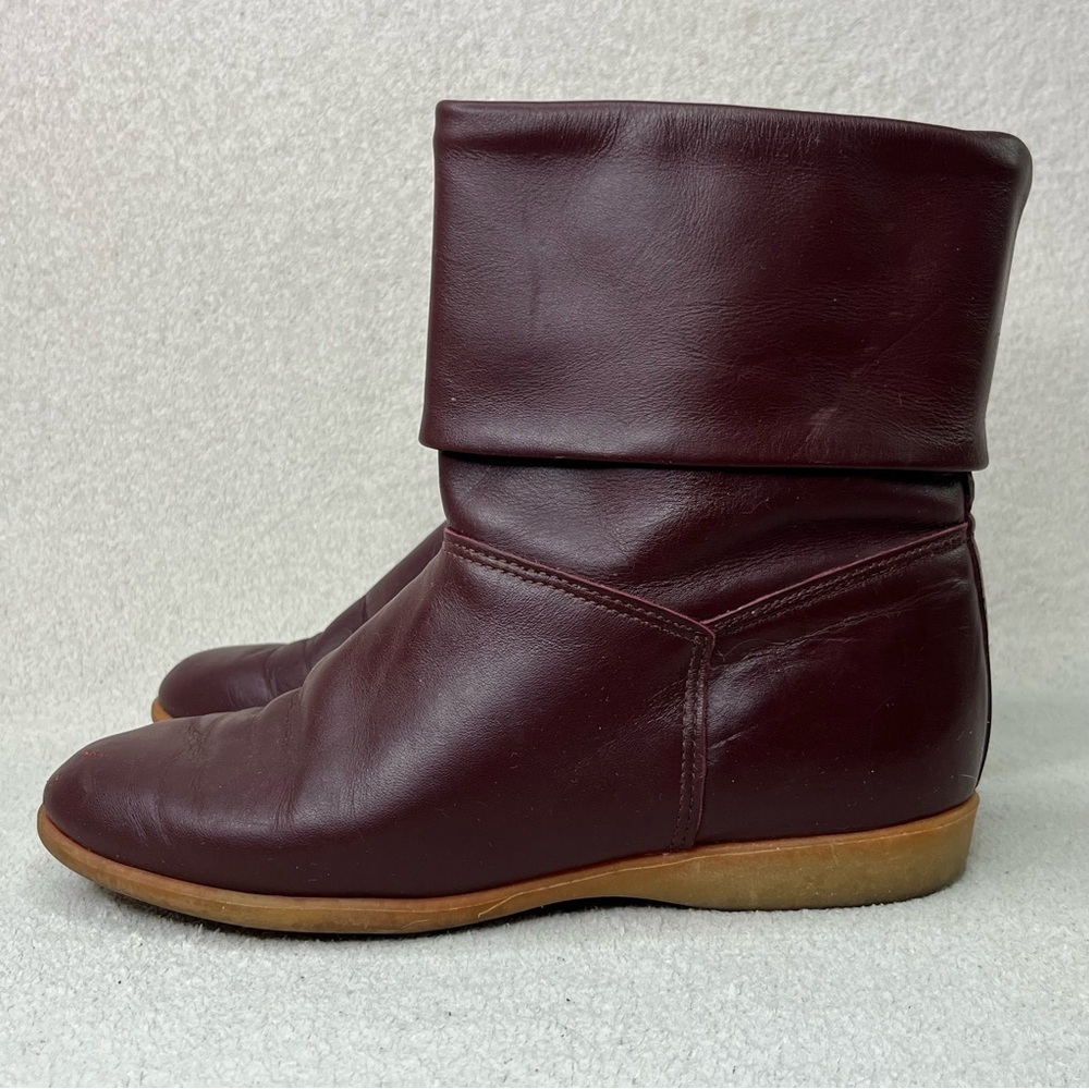 Vintage Heartland Leather Fold-Over Boots-Maroon/Burgundy-Womens 6.5-Vtg-90s-80s - Picture 4 of 12